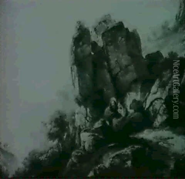 Das Verteck Der Rauber In Italienischer Gebirgslandschaft Oil Painting - Camille Saglio