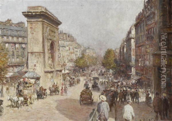 Le Boulevard De Bonne-nouvelle Et La Porte Saint-denis Par Un Apres-midi Ensoleille Oil Painting - Anatole Eugene Hillairet