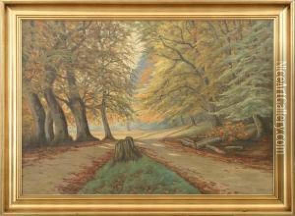 Forest With Path Oil Painting - Carl Petersen