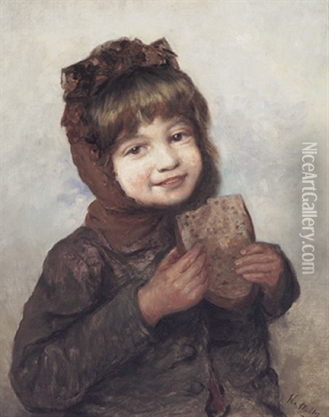 Lachendes Kleines Madchen Mit Einer Brotscheibe Oil Painting - Winifred von Miller
