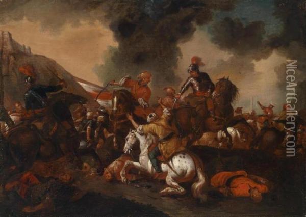 A Cavalry Engagement Between Christians And Ottomans Oil Painting - Georg Philipp I Rugendas