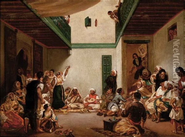 A Jewish Wedding In Morocco (after Eugene Delacroix) Oil Painting - Jules (Joseph Augustin) Laurens