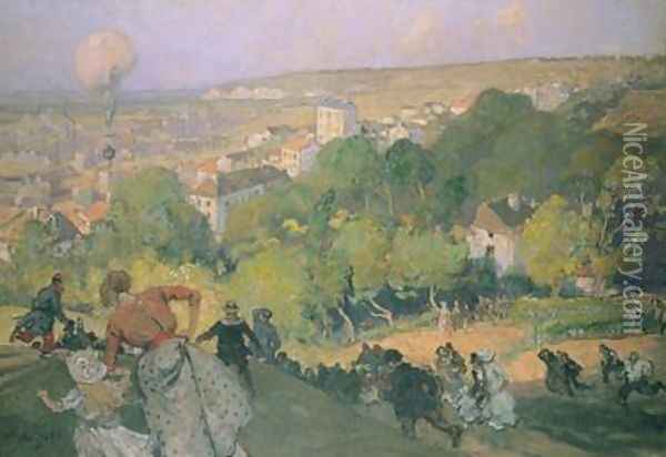 Balloon Landing at Pre St-Gervais Oil Painting - Auguste Lepere