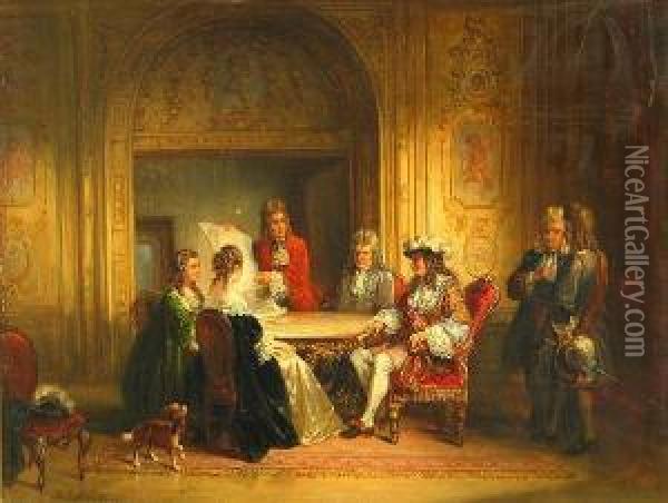 Elegant Figures Around A Table Oil Painting - Hendricus Engelbertus Reijntjens