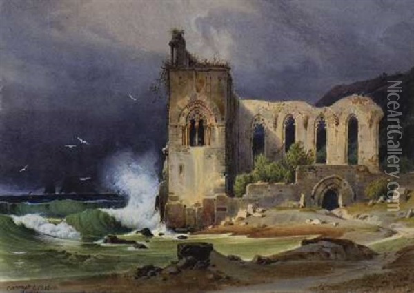Ruine D'une Eglise Sur La Cote De Sicile Oil Painting - Carl Friedrich Heinrich Werner