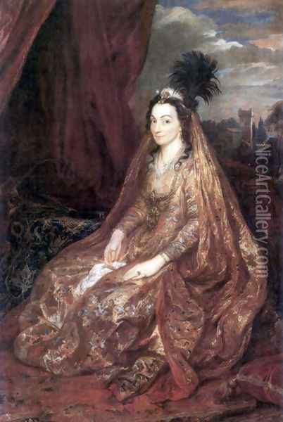 Portrait of the Elisabeth or Theresia Shirley in oriental clothes Oil Painting - Sir Anthony Van Dyck