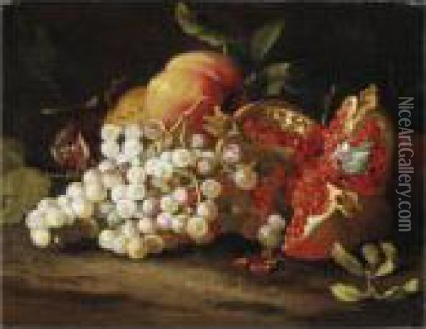 Natura Morta Con Uva, Melagrana E Pesche Oil Painting - Abraham Brueghel