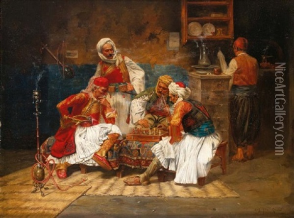 Les Joueurs D'echecs Oil Painting - Albert Joseph Franke