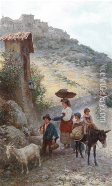 The Way Down From The Village Oil Painting - Francesco Bergamini