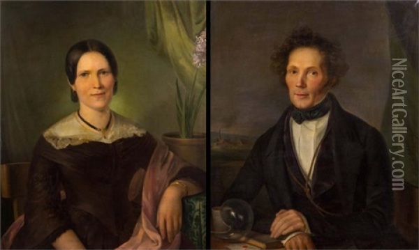 Portrat-pendants Des Ehepaars Fikentscher Oil Painting - Ferdinand von Luetgendorff