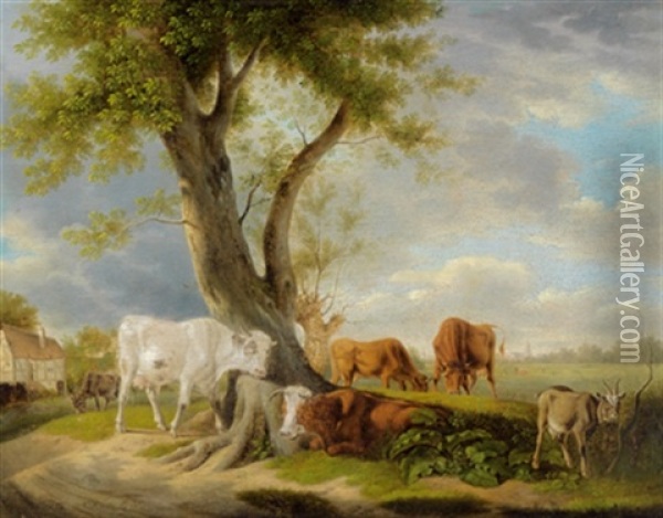 Weidevieh Unter Einem Baum Oil Painting - Karl Kuntz