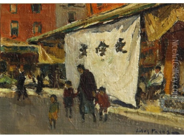 Out For A Walk, Chinatown, San Francisco Oil Painting - Jules Eugene Pages