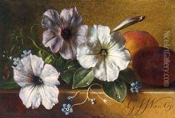 A Still Life With Flowers And Fruit Oil Painting - George Jacobus Johannes Van Os