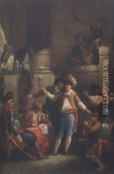 A Guardroom Interior With Soldiers Carousing Oil Painting - Jacques Gamelin