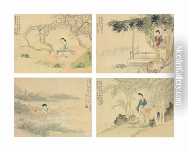 Ladies (set Of 4) Oil Painting -  Fei Danxu
