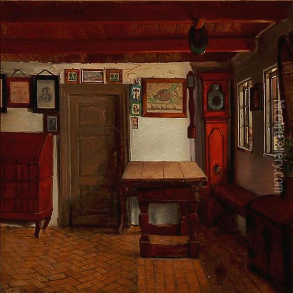 En Bondestue Oil Painting - Hans Jorgen Hammer