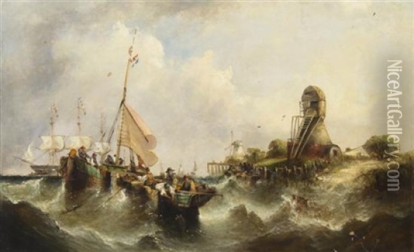 Dutch Harbor Oil Painting - William Callcott Knell