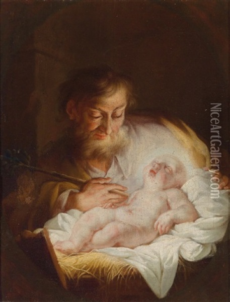 Saint Joseph And The Christ Child Oil Painting - Michelangelo Unterberger