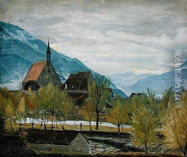 Early snow in Merano, 1830-31 Oil Painting - Friedrich Wasmann