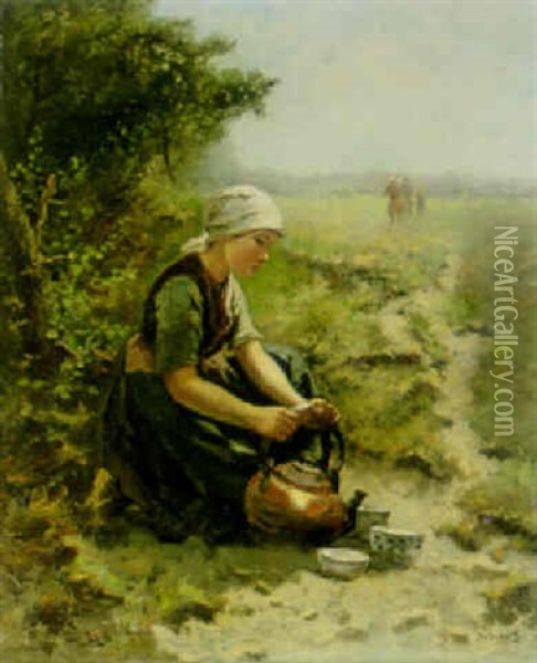 A Rest In The Fields Oil Painting - Johannes Marius ten Kate