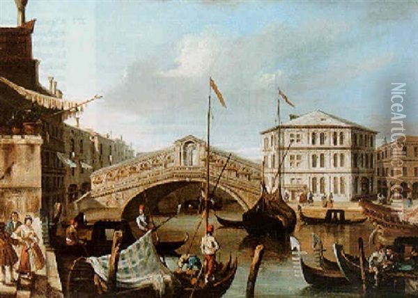 Venice, View Of The Rialto Bridge With The Palazzo Camerlenghi Oil Painting - Michele Marieschi