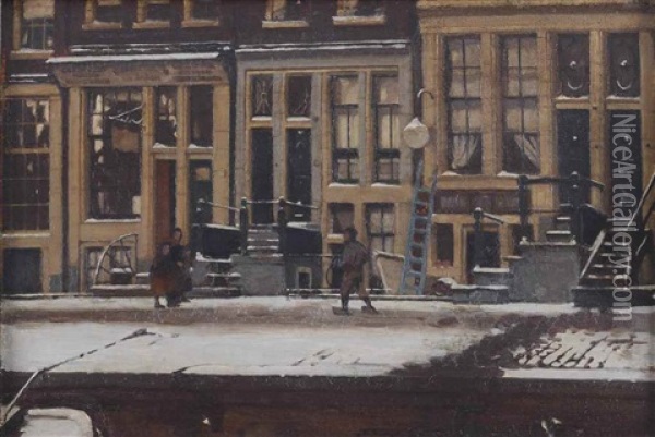 The Oude Waal In Winter, Amsterdam Oil Painting - Willem Arnoldus Witsen