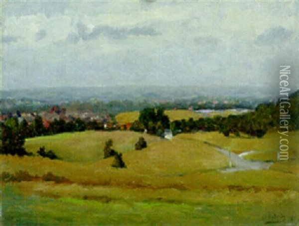 Village Among Fields Oil Painting - Dermod O'Brien