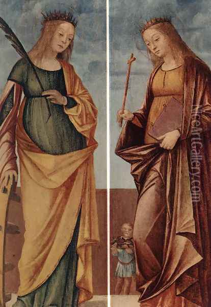 St Catherine of Alexandria and St Veneranda c. 1500 Oil Painting - Vittore Carpaccio