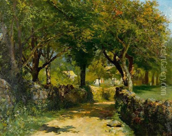 Forest Landscape With A Path Oil Painting - Francois Adolphe Grison