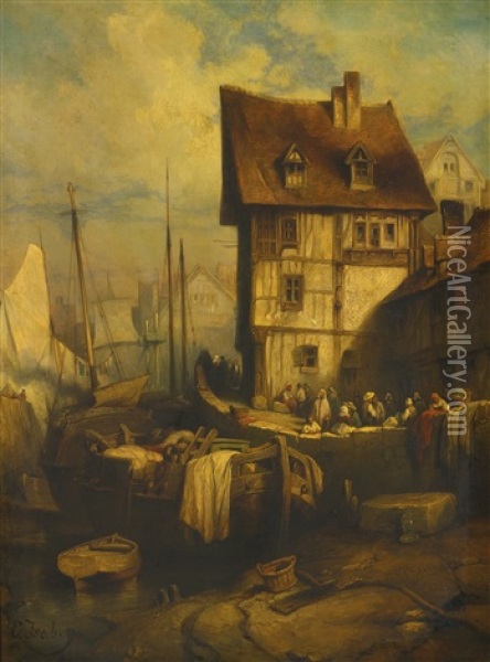 The Busy Port Oil Painting - Louis-Gabriel-Eugene Isabey