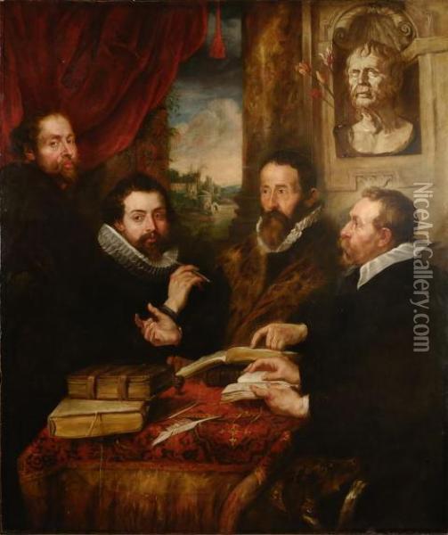 Autoritratto Del Pittore Con Il Fratello Philip, Giusto Lipsio E Jan Woverius Oil Painting - Pietro Paolo Agabiti