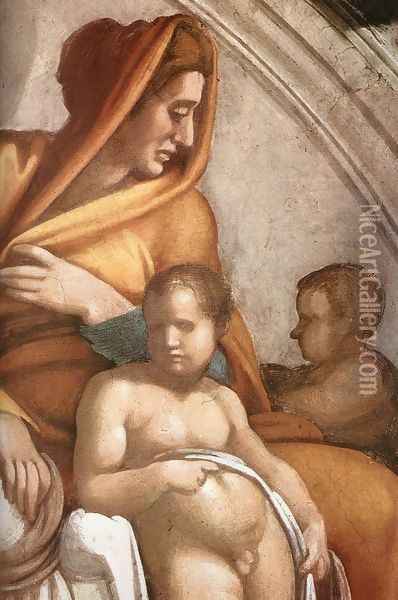 Uzziah - Jotham - Ahaz (detail-2) 1511-12 Oil Painting - Michelangelo Buonarroti