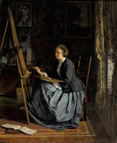 Portrait De Madame Emilie Leleux Oil Painting - Armand Hubert Simon Leleux