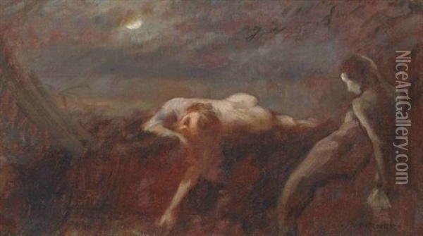 Figurenpaar Im Mondschein Oil Painting - Maximilian Pirner