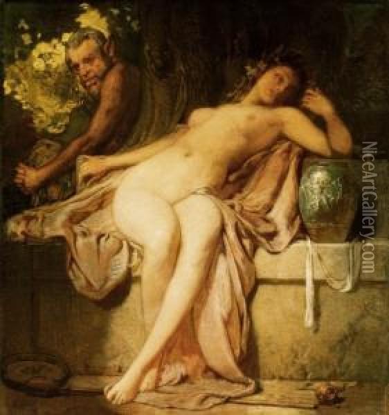 Nymph And Faun Oil Painting - Janos Gabriel Stein