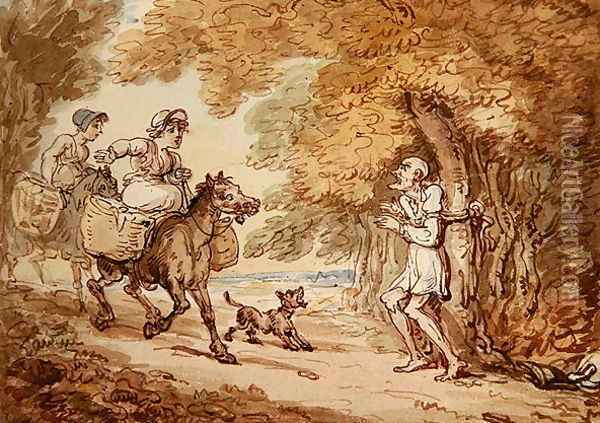 Dr Syntax bound to a tree by Highwaymen Oil Painting - Thomas Rowlandson