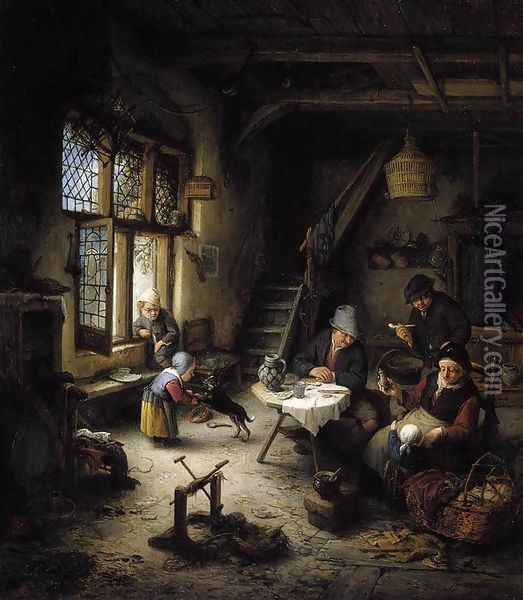 Peasant Family in a Cottage Interior 1661 Oil Painting - Adriaen Jansz. Van Ostade