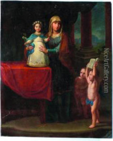 La Educacion De La Virgen Maria Oil Painting - Miguel Cabrera