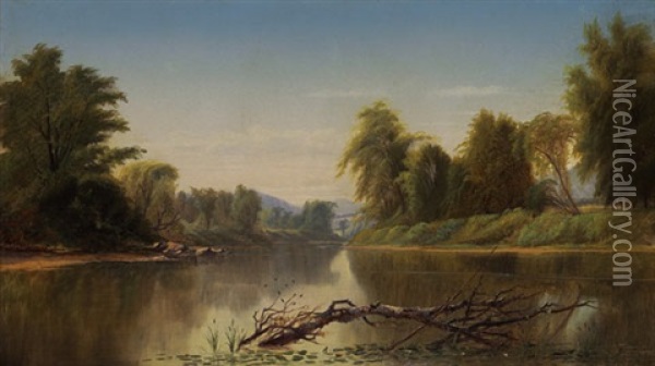 River Landscape Oil Painting - James McDougal Hart