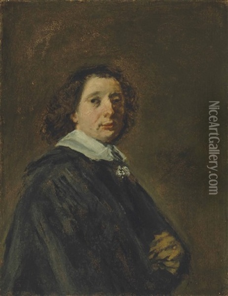 Portrait Of A Man, Half-length, In A Black Cape With A White Collar Oil Painting - Frans Hals