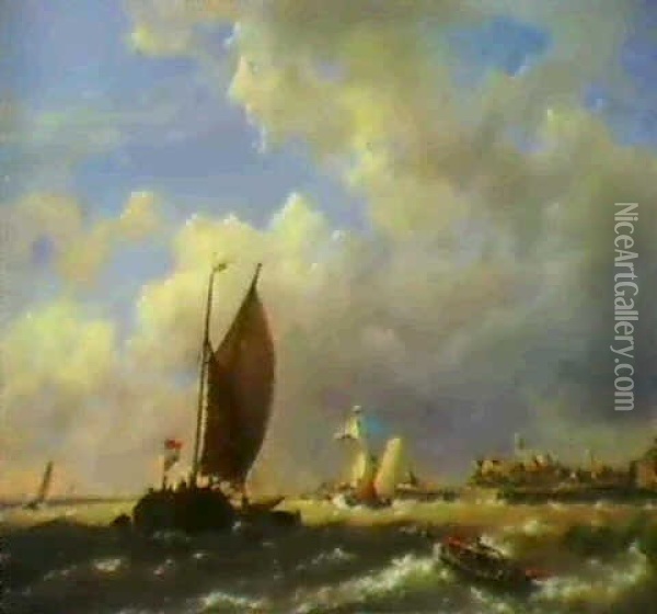 Zeilende Schepen Op Het Ij Oil Painting - Hermanus Koekkoek the Younger