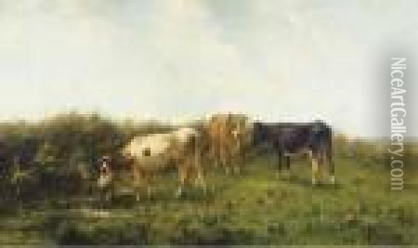Cattle In A Meadow Oil Painting - Cornelis I Westerbeek