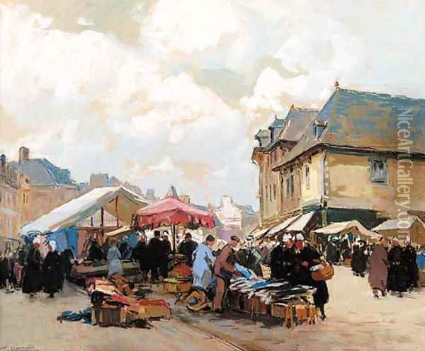 Market day, France Oil Painting - Henri Alphonse Barnoin