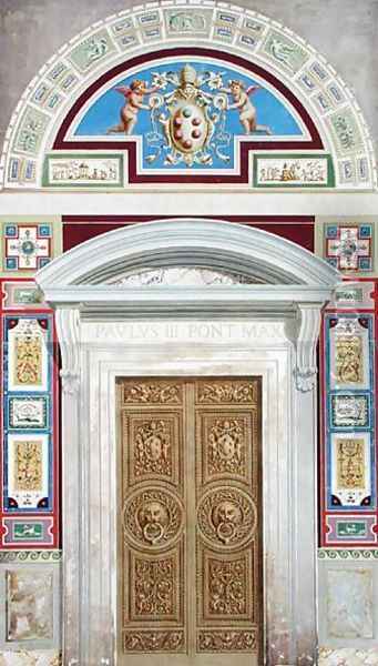 Doorway to the Raphael Loggia at the Vatican, from Delle Loggie di Rafaele nel Vaticano, engraved by Giovanni Ottaviani c.1735-1808, published c.1772-77 2 Oil Painting - Savorelli, G. & Camporesi, P.