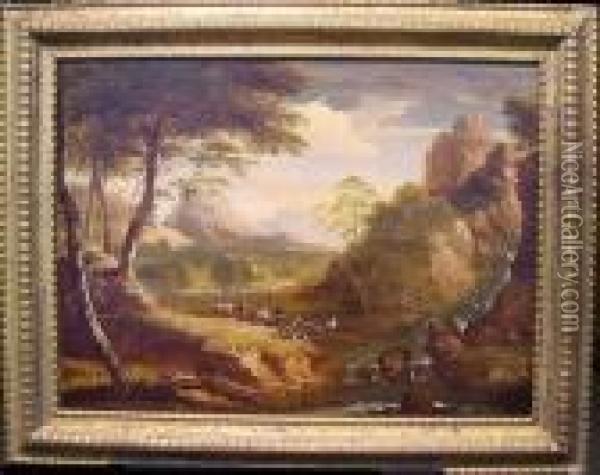 Landscape With Drovers And Livestock Oil Painting - Antonia Tempesta