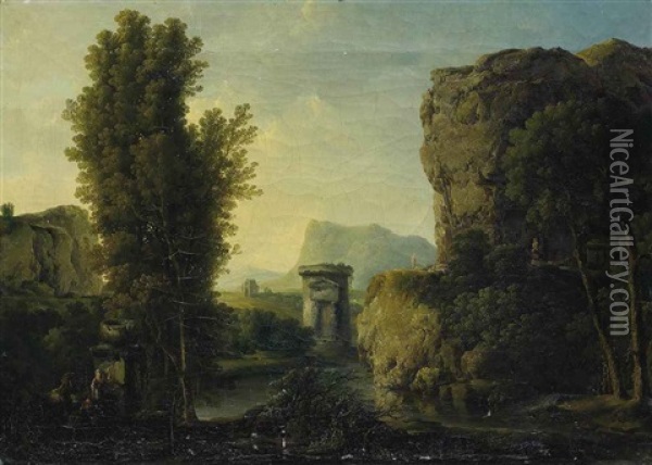 Italienische Landschaft Oil Painting - Johann Conrad Gessner