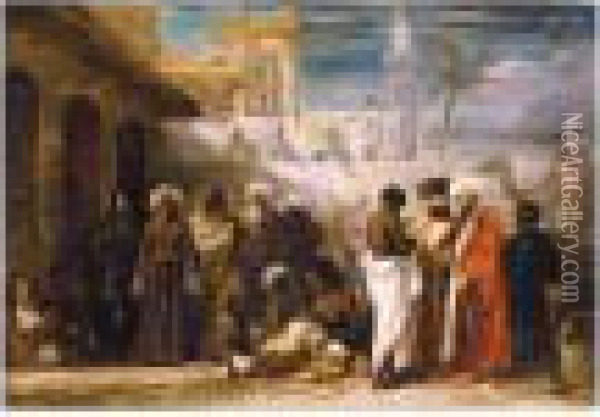 Figures In A Town Square, North Africa Oil Painting - William James Muller