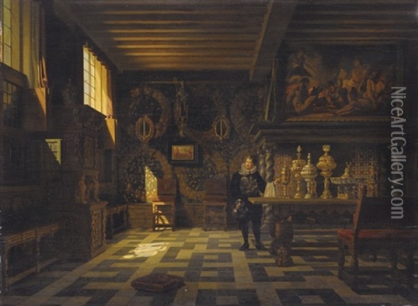 Interno Di Palazzo Seicentesco Oil Painting - Heinrich Anton Heger