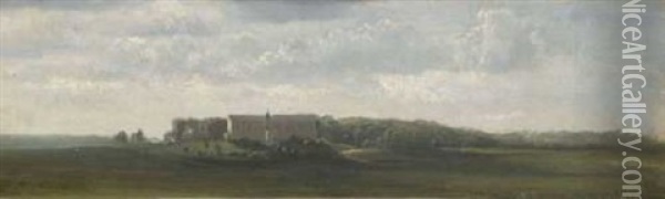 Munchen - Blick Uber Die Theresienwiese Auf Bavaria Und Ruhmeshalle (study) Oil Painting - Benno Raffael Adam