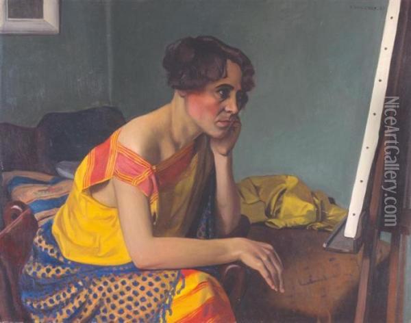 Femme Au Chevalet Oil Painting - Felix Edouard Vallotton